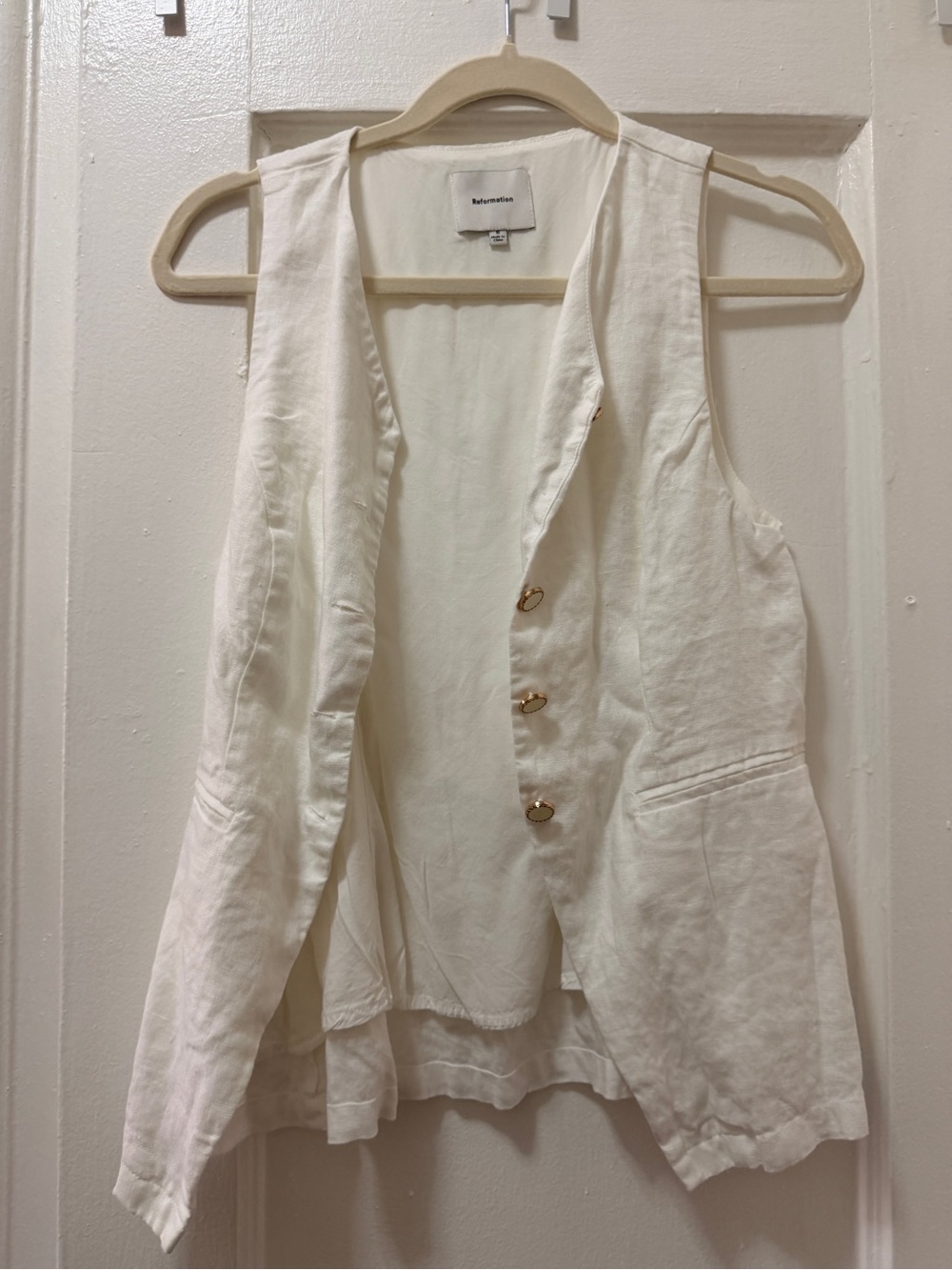 Reformation Cream Linen Button-Front Vest with Gold Buttons - Picture 2 of 4